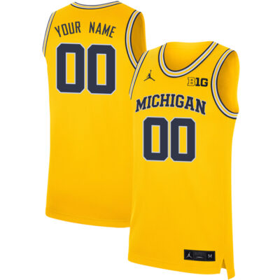 Custom Michigan Wolverines Basketball Maize Game Jersey w/ B1G Patch - All Stitched