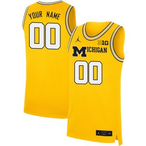 Custom Michigan Wolverines Basketball Maize Jersey w/ B1G Patch - All Stitched