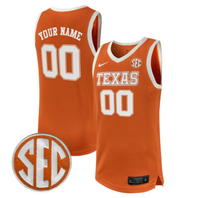 Custom Texas Longhorns Basketball Texas Orange Game Jersey w/ SEC Patch - All Stitched