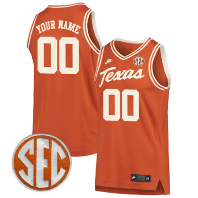 Custom Texas Longhorns Basketball Texas Orange Retro Jersey w/ SEC Patch - All Stitched