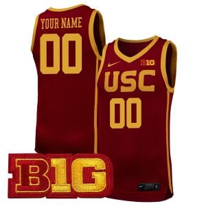Custom USC Trojans Basketball Cardinal Game Jersey w/ B1G Patch - All Stitched