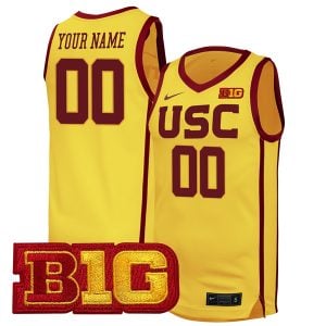 Custom USC Trojans Basketball Gold Game Jersey w/ B1G Patch - All Stitched