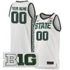 Custom Michigan State Spartans Basketball White Game Jersey w/ B1G Patch - All Stitched