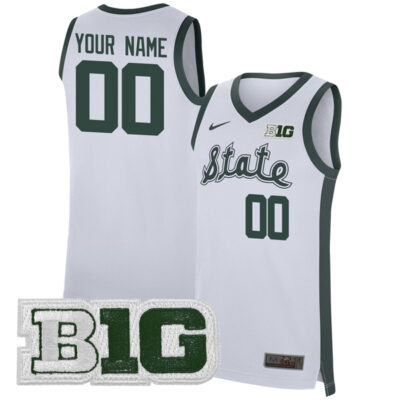 Custom Michigan State Spartans Basketball Alternate White Game Jersey - All Stitched