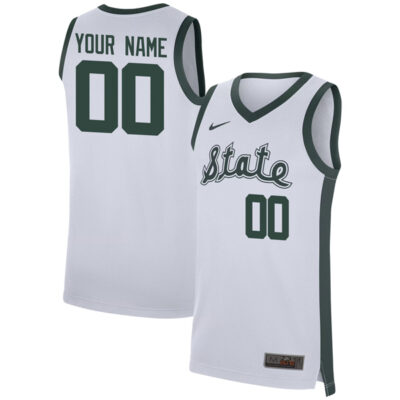 Custom Michigan State Spartans Basketball Alternate White Game Jersey - All Stitched
