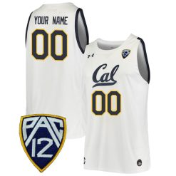 Custom California Golden Bears Basketball White Performance Jersey w/ PAC12 Patch - All Stitched