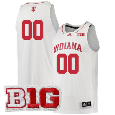 Custom Indiana Hoosiers Basketball White Jersey w/ B1G Patch - All Stitched