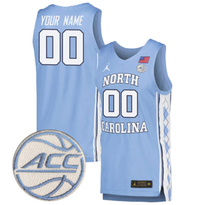 Custom North Carolina Tar Heels Basketball Carolina Blue Game Jersey w/ ACC Patch - All Stitched