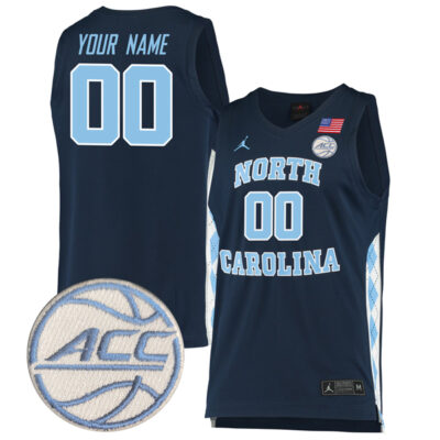 Custom North Carolina Tar Heels Basketball Navy Game Jersey w/ ACC Patch - All Stitched