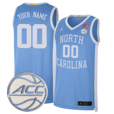Custom North Carolina Tar Heels Basketball Carolina Blue Limited Retro Jersey w/ ACC Patch - All Stitched