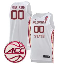Custom Florida State Seminoles Basketball White Game Jersey w/ ACC Patch - All Stitched
