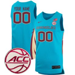 Custom Florida State Seminoles Basketball Turquoise Game Jersey w/ ACC Patch - All Stitched