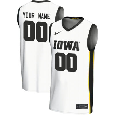 Custom Iowa Hawkeyes Basketball White Game Jersey - All Stitched