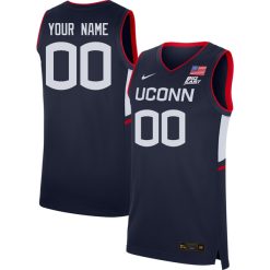 Custom UConn Huskies Basketball Navy Game Jersey w/ Big East Patch - All Stitched