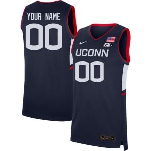 Custom UConn Huskies Basketball Navy Game Jersey w/ Big East Patch - All Stitched