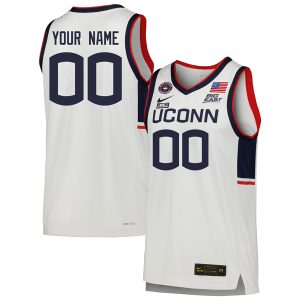 Custom UConn Huskies Basketball White Game Jersey w/ Be The Change Patch - All Stitched