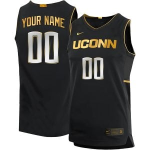 Custom UConn Huskies Basketball Black Gold Jersey - All Stitched