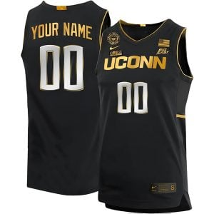 Custom UConn Huskies Basketball Black Gold Jersey w/ Be The Change Patch - All Stitched