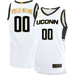 Custom UConn Huskies Basketball White Gold Jersey - All Stitched