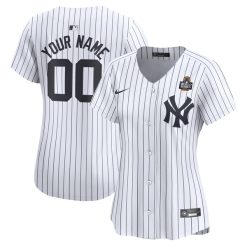 Alternative view of Custom New York Yankees White Home Limited Jersey - All Stitched