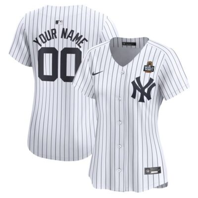 Alternative view of Custom New York Yankees White Home Limited Jersey - All Stitched