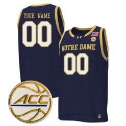 Custom Notre Dame Fighting Irish Basketball Navy Game Jersey w/ ACC Patch - All Stitched
