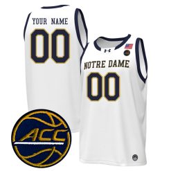 Custom Notre Dame Fighting Irish Basketball White Game Jersey w/ ACC Patch - All Stitched