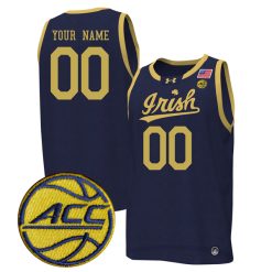 Custom Notre Dame Fighting Irish Basketball Irish Navy Game Jersey w/ ACC Patch - All Stitched