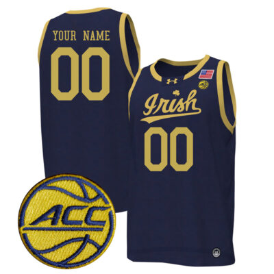 Custom Notre Dame Fighting Irish Basketball Irish Navy Game Jersey w/ ACC Patch - All Stitched