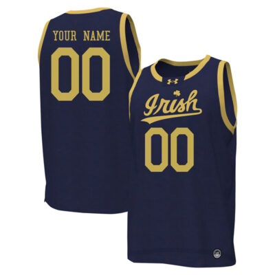 Custom Notre Dame Fighting Irish Basketball Irish Navy Game Jersey - All Stitched