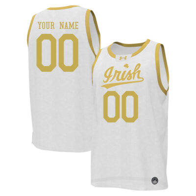 Custom Notre Dame Fighting Irish Basketball Irish White Game Jersey - All Stitched