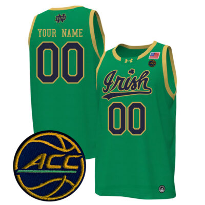 Custom Notre Dame Fighting Irish Basketball Irish Green Game Jersey w/ ACC Patch - All Stitched