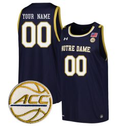 Custom Notre Dame Fighting Irish Basketball Navy Jersey w/ ACC Patch - All Stitched