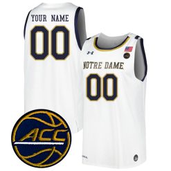 Custom Notre Dame Fighting Irish Basketball White Jersey w/ ACC Patch - All Stitched