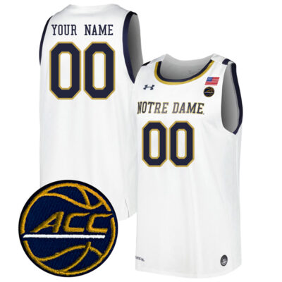 Custom Notre Dame Fighting Irish Basketball White Jersey w/ ACC Patch - All Stitched