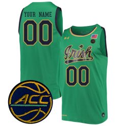 Custom Notre Dame Fighting Irish Basketball Green Jersey w/ ACC Patch - All Stitched