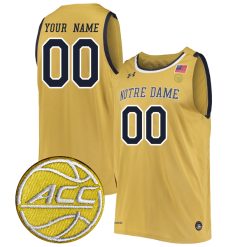 Custom Notre Dame Fighting Irish Basketball Gold Jersey w/ ACC Patch - All Stitched