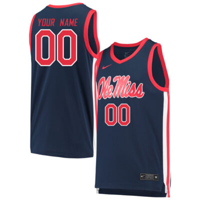 Custom Ole Miss Rebels Basketball Navy Game Jersey - All Stitched