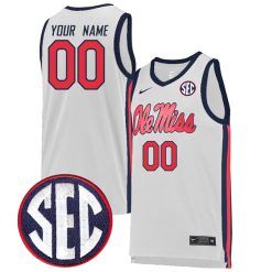 Custom Ole Miss Rebels Basketball White Game Jersey w/ SEC Patch - All Stitched