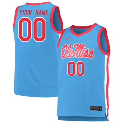 Custom Ole Miss Rebels Basketball Light Blue Game Jersey - All Stitched