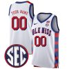 Custom Ole Miss Rebels Basketball White Jersey w/ SEC Patch - All Stitched