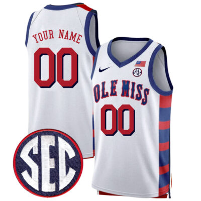Custom Ole Miss Rebels Basketball White Jersey w/ SEC Patch - All Stitched