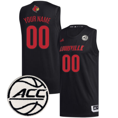 Custom Louisville Cardinals Basketball Black Jersey w/ ACC Patch - All Stitched