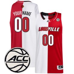 Custom Louisville Cardinals Basketball White Red Split Jersey w/ ACC Patch - All Stitched