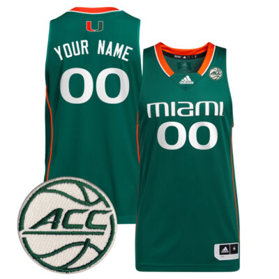Custom Miami Hurricanes Basketball Green Game Jersey w/ ACC Patch - All Stitched