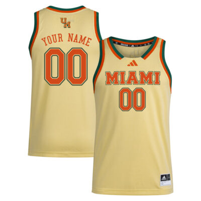 Custom Miami Hurricanes Basketball Yellow Game Jersey - All Stitched