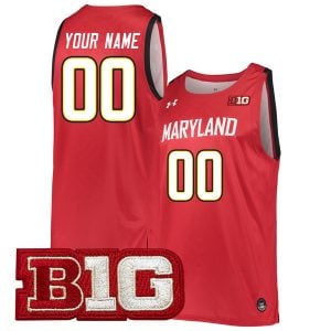 Custom Maryland Terrapins Basketball Red Game Jersey w/ B1G Patch - All Stitched
