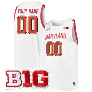Custom Maryland Terrapins Basketball White Game Jersey w/ B1G Patch - All Stitched