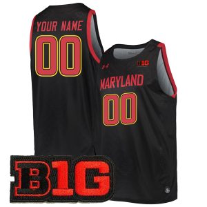 Custom Maryland Terrapins Basketball Black Game Jersey w/ B1G Patch - All Stitched
