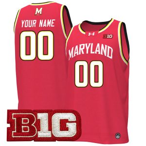 Custom Maryland Terrapins Basketball Red Jersey w/ B1G Patch - All Stitched